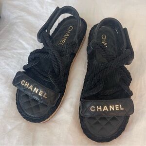 Chanel Kids Black Braided Sandals